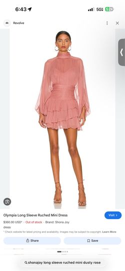 shonajoy long sleeve ruched mini dusty rose size 6