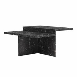 Brielle Two-Tiered 35 in. Faux Black Marble Top Coffee Table