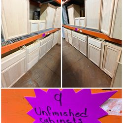 Unfinished kitchen cabinets set