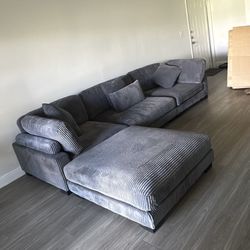 Grey Large Velvet Sofa Sectional 
