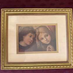 Two Prayerful Angels Print By Lippi Gold Framed Art 11.5" x 9.5"