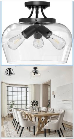 Semi Flush Mount Ceiling Light, 13.8" Ceiling Light Fixture with Clear Glass Shade