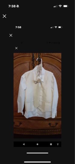 Boys Size 10, 4 Piece Cream Color: Collared shirt,  Vest,  Tie, And Bow tie