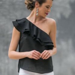 NWT APT. 9 ruffle one shoulder black blouse women Size Large