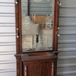 Antique Oak Mirrored Hall Tree 