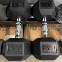 45 lbs Hex Rubber Dumbbell Weights…. (Brand New) Home Gym Fitness….