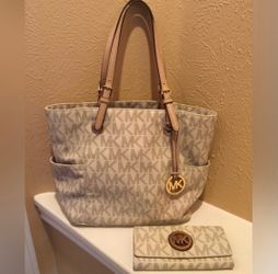 Michael Kors Vanilla Monogram Tote and Wallet Set