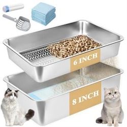23.6''x15.7''x8'' Stainless Steel Sifting Litter Box, XXL Large Metal Sifting Cat Litter Box for Pine Pellets, Litter Pan Tray System for Indoor Cats 