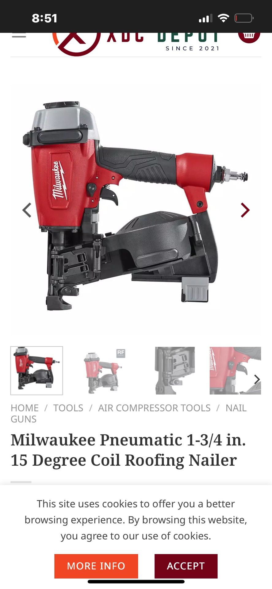Milwaukee  Roofing Nailer  Air Gun