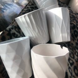 5 White Ceramic Planters