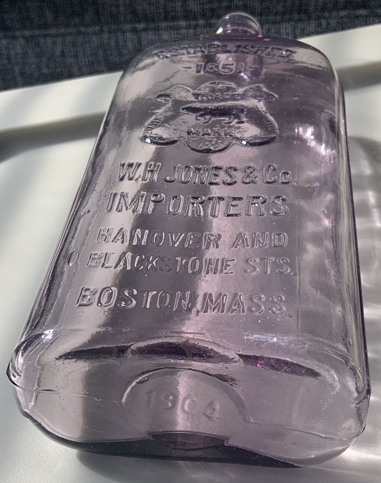 W.H.jones&co. Importers Boston Mass. Antique Liquor Bottle