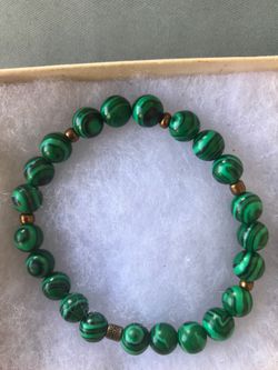 Malachite semiprecious gemstone stretch bracelet size 8 inches