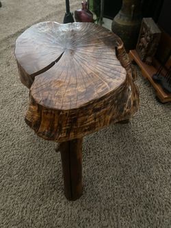 Vintage Rustic Live Edge Tree Slab Stool / Accent Plant Stand