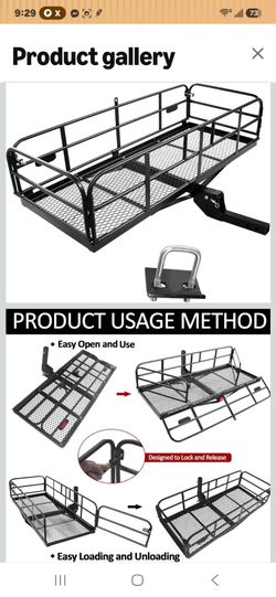 Folding Hitch Mount Cargo Carrier 60" x 24" x 14" 510 LB Capacity Heavy Duty Cargo Rack Rear Luggage Basket Fits 2" Receiver for Car SUV Pickup Traile
