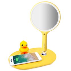 Makeup Mirror Vanity Mirror with Wireless Charger for Phone, Dimmable 3 Color Lighting Vanity Mirror with 1X 5X Magnification, Removable Rotating Magn