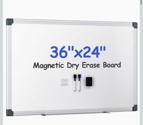 VUSIGN Magnetic White Board Kit for Wall 36" x 24", 1 Dry Eraser & 2 Multicolor Markers & 4 Magnetic Pins, Sliver Reinforced Aluminum Frame for Home, 