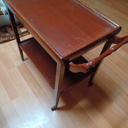 Antique Oak Bar/Serving Cart On Casters