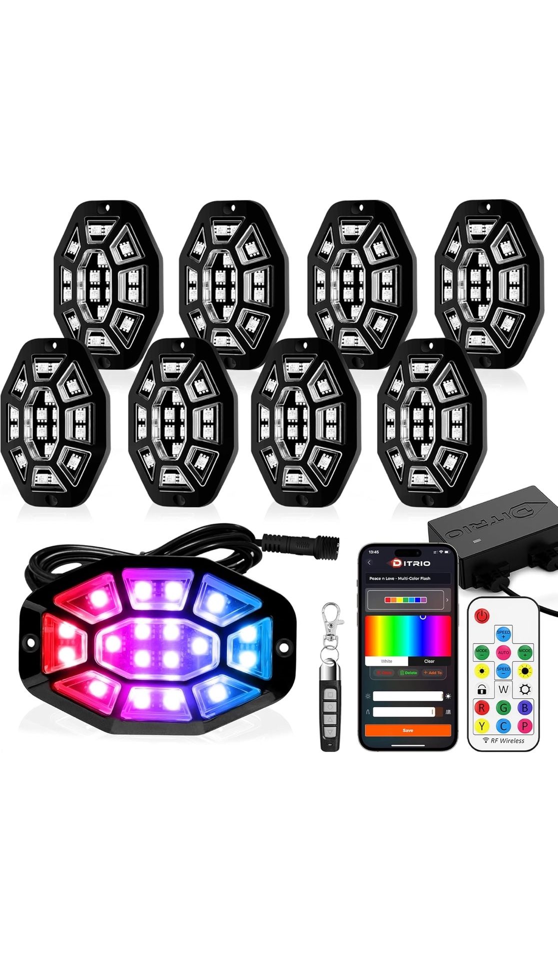 8 Pods 9 Sides RGB Rock Lights *Brand New*