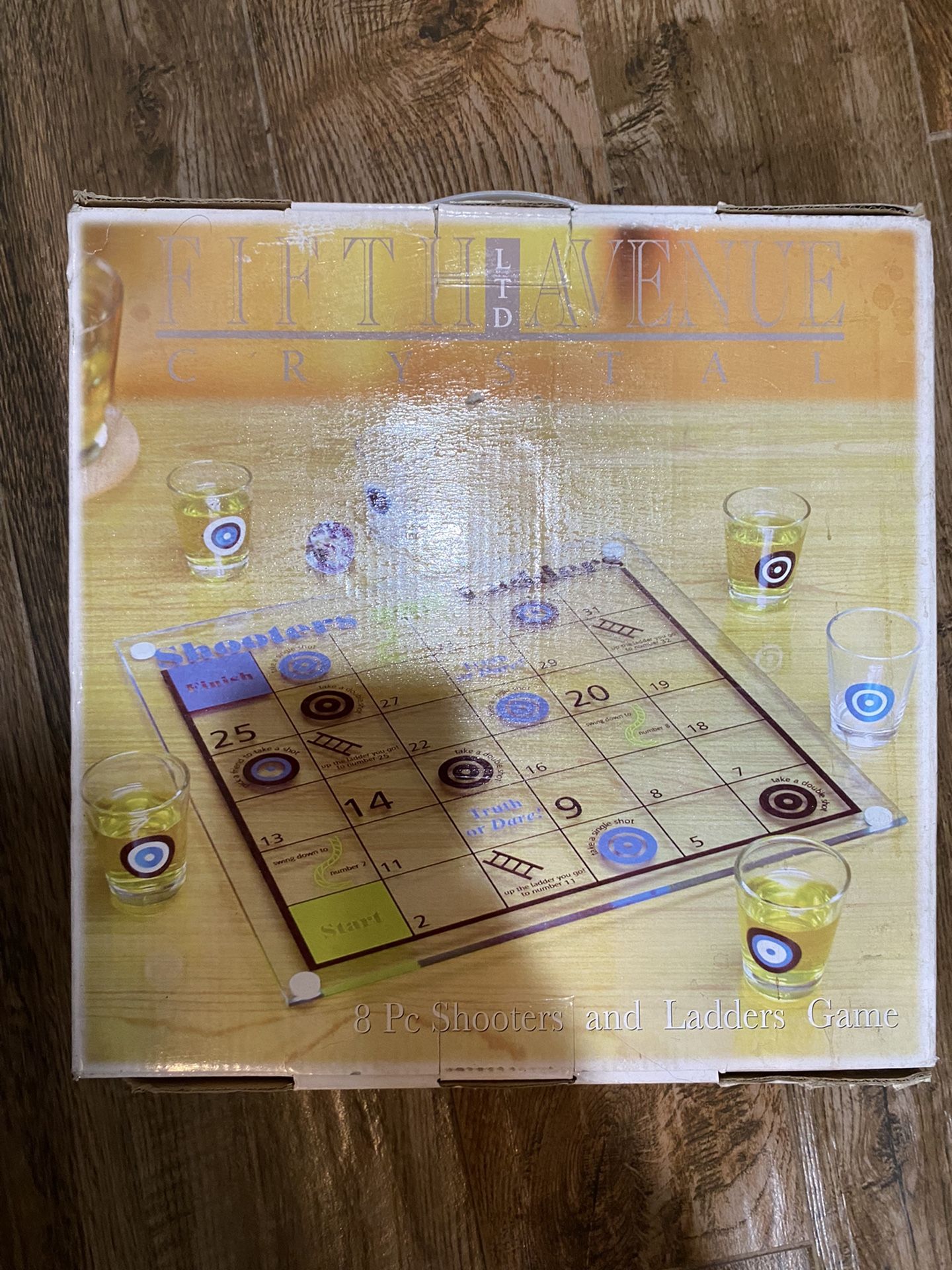 Chutes & Ladders Drinking Game Glass Shot Glasses & Glass Game Board Brand New