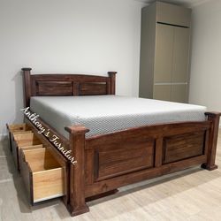 Queen bed and mattress with 3 drawers