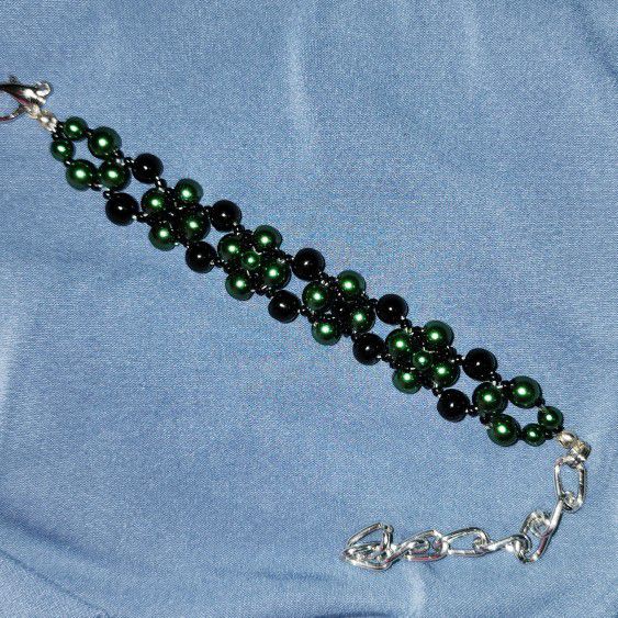Hand Crafted Bracelet/ Anklet  - Green And Black