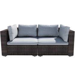 Grezone 2 Pieces Patio Furniture Set, All Weather Outdoor Sectional PE Rattan,Patio Conversation Set