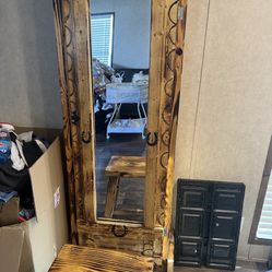 Wooden Mirror With Chair 
