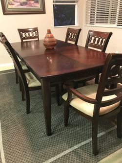 Dark Wood Dining Table with 6 Chairs