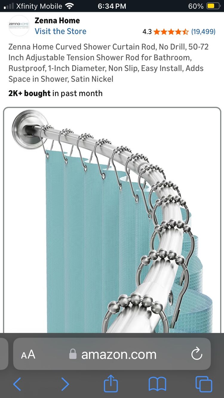 Zenna Home Curved Shower Curtain Rod