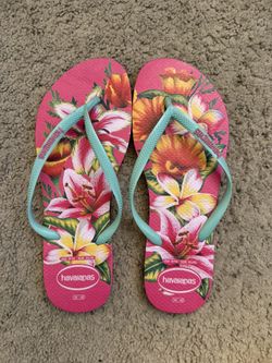 havaiana pink with flower flip flop