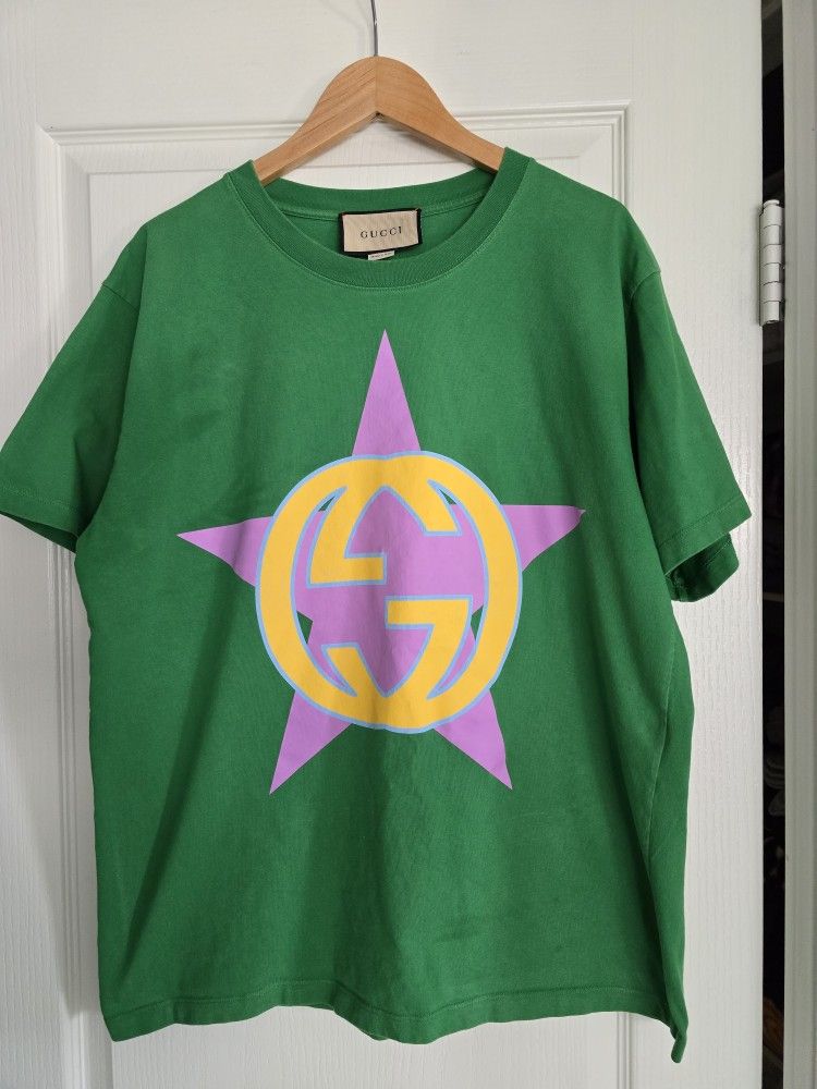 Gucci Men's Star Interlock GG T-Shirt in Green SIZE MEDIUM