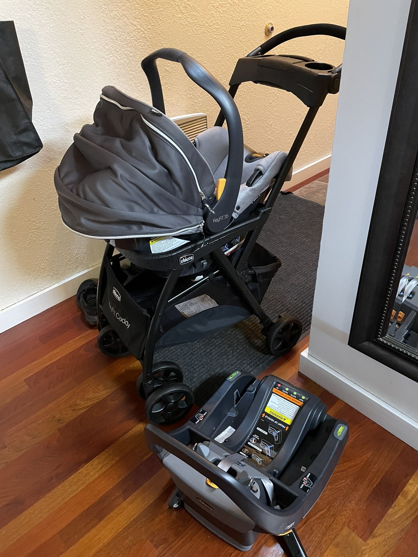 Chicco KeyFit 35 Zip ClearTex Infant Car Seat and Base + Caddy frame Stroller 
