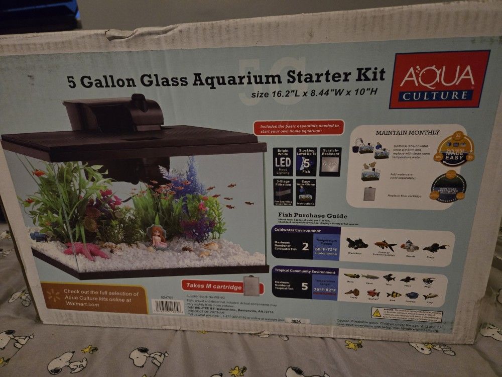 New 5 Gallon Glass Aquarium Starter Kit
