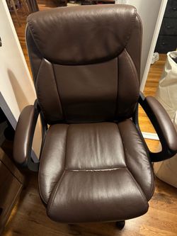 Brown Leather Office Chair with Armrests