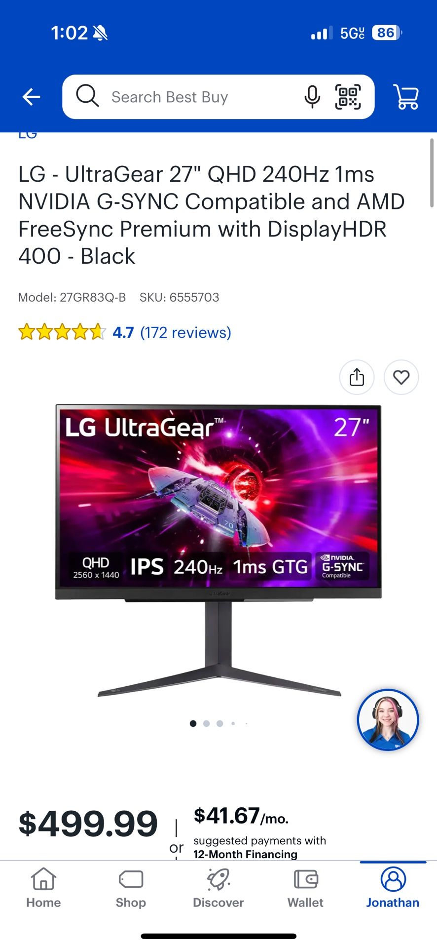 Lg Ultragear 1440p 240hz Monitor (27gr83Q-b)