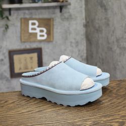 Nwt Bearpaw Suede Slip On Slide Sandals Tourmaline Blue 9m