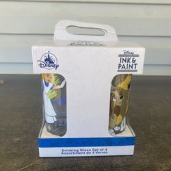 Disney Parks Ink & Paint Drinking Glass Set Of 4 Dumbo/Alice/Baloo/Lady & Tramp