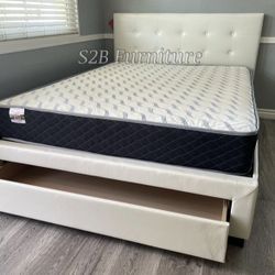 Queen White Platform Bed With Ortho Mattress Included 