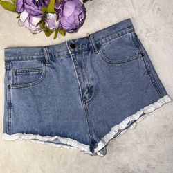 Forever 21 Lace Trim High Waisted Denim Shorts