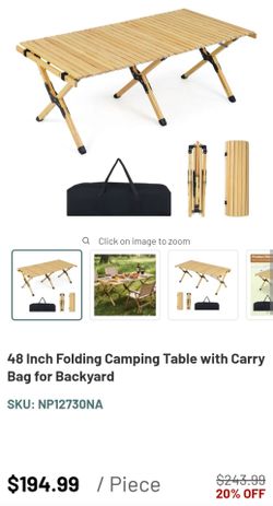 48 Inch Folding Wood Camping Table with Carry Bag asking for $110 retail price $194