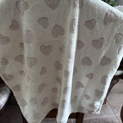 White & Pink Hearts Fleece Baby Blanket