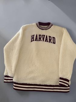 Champion Harvard University Teddy Sherpa Fleece Crewneck Sweatshirt Ivory Mens L