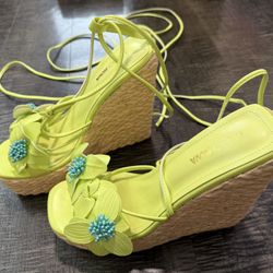 FN  Bright Green Floral Wedges  