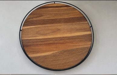 Round Wood Serving Tray (lazy susan ) with black metal frame