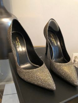 Saint Laurent silver-colored pointed-toe pumps