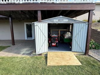 10x12FT Outdoor Storage Shed Large Metal Garden Shed with Double Door Two Window Waterproof Tool Shed for Backyard Patio Lawn Poolside ,Grey