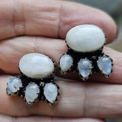 RAINBOW MOONSTONE 925 Silver plated Earrings