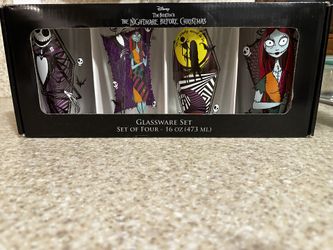 Disney Tim Burton The Nightmare Before Christmas Glassware Set of 4 Glasses.