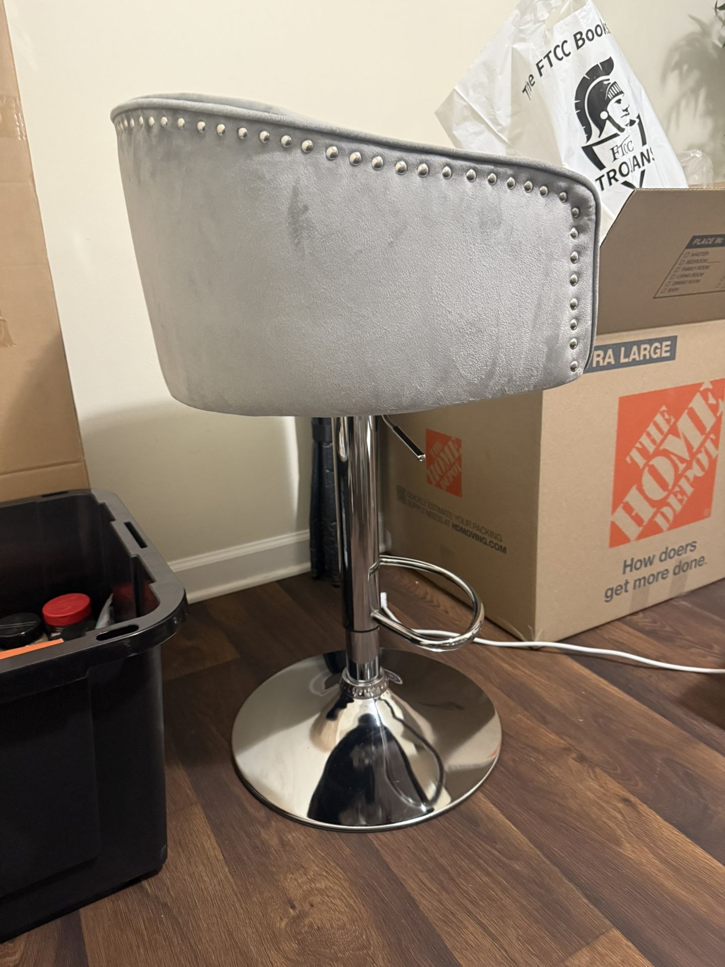 Gray Velvet Swivel Bar Stool – bebe Brand – $60