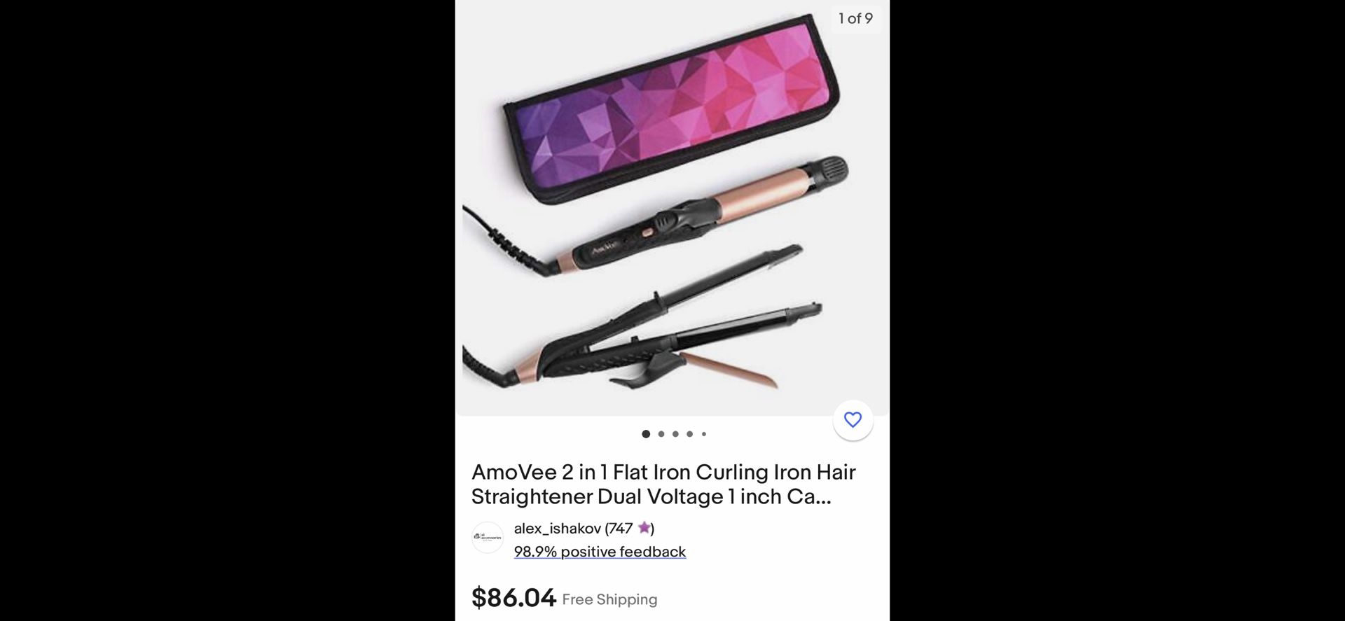 AmoVee 2 in 1 Flat Iron Curling Iron Hair Straightener Dual Voltage 1 inch